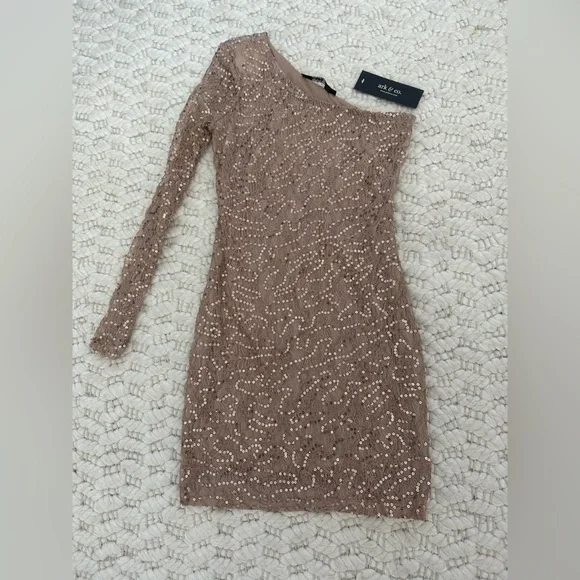 Ark & Co Dresses | Ark & Co Gold Sequin One Shoulder Mini Dress | Color: Tan | Size: S | Averypalermo97's Closet